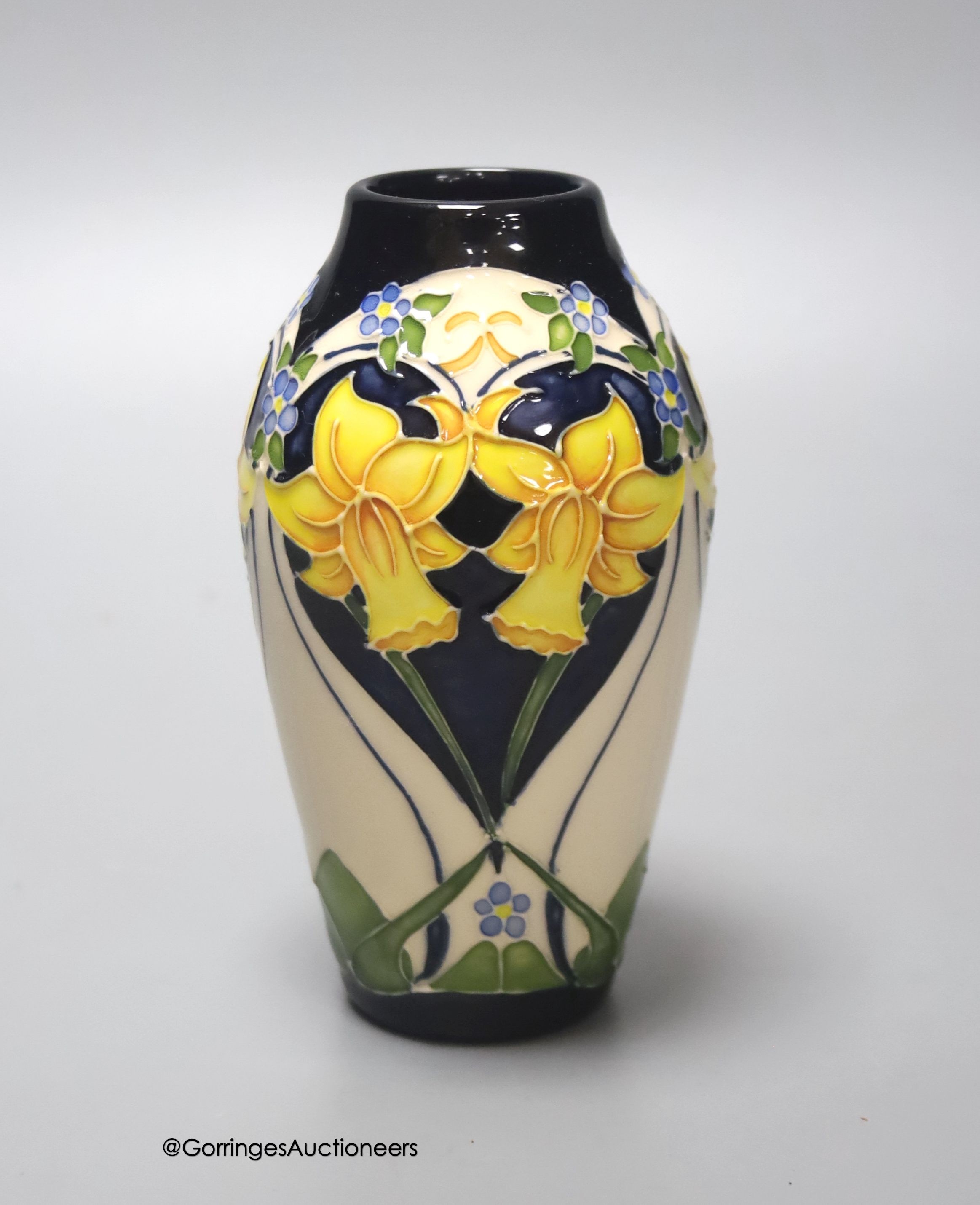 A Moorcroft limited edition daffodil vase, signed by designer Rachel Bishop, 41/50 height 14cm